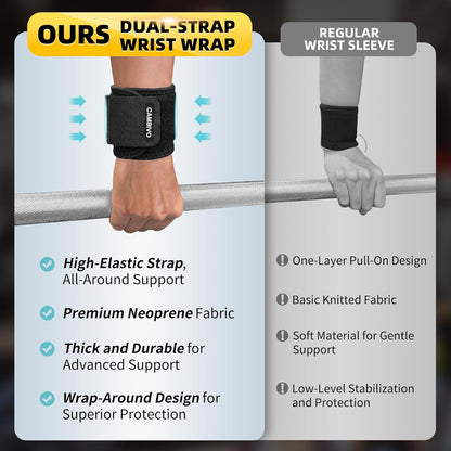 2 Pack Wrist Brace for Carpal Tunnel with wraps, Black | Wrist Support, Adjustable Wrist Wraps for Weightlifting, Tendonitis, Pain Relief, Sleeping, Night, Gym, Neoprene, Both Hands