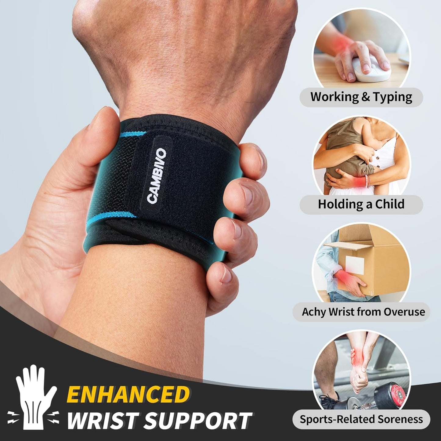 2 Pack Wrist Brace for Carpal Tunnel with wraps, Black | Wrist Support, Adjustable Wrist Wraps for Weightlifting, Tendonitis, Pain Relief, Sleeping, Night, Gym, Neoprene, Both Hands