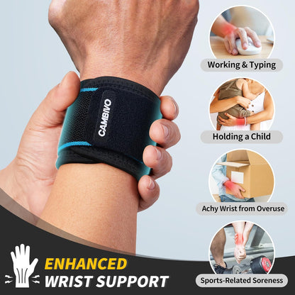 2 Pack Wrist Brace for Carpal Tunnel with wraps, Black | Wrist Support, Adjustable Wrist Wraps for Weightlifting, Tendonitis, Pain Relief, Sleeping, Night, Gym, Neoprene, Both Hands
