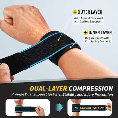 2 Pack Wrist Brace for Carpal Tunnel with wraps, Black | Wrist Support, Adjustable Wrist Wraps for Weightlifting, Tendonitis, Pain Relief, Sleeping, Night, Gym, Neoprene, Both Hands