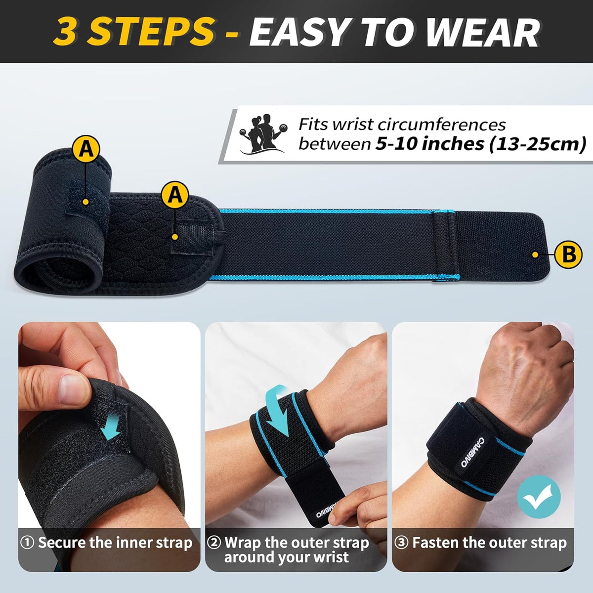 2 Pack Wrist Brace for Carpal Tunnel with wraps, Black | Wrist Support, Adjustable Wrist Wraps for Weightlifting, Tendonitis, Pain Relief, Sleeping, Night, Gym, Neoprene, Both Hands