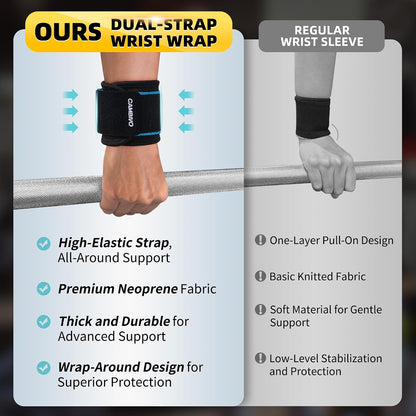 2 Pack Wrist Brace for Carpal Tunnel with wraps, Black | Wrist Support, Adjustable Wrist Wraps for Weightlifting, Tendonitis, Pain Relief, Sleeping, Night, Gym, Neoprene, Both Hands