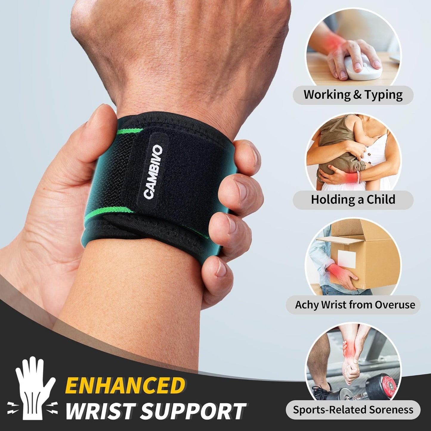 2 Pack Wrist Brace for Carpal Tunnel with wraps, Black | Wrist Support, Adjustable Wrist Wraps for Weightlifting, Tendonitis, Pain Relief, Sleeping, Night, Gym, Neoprene, Both Hands