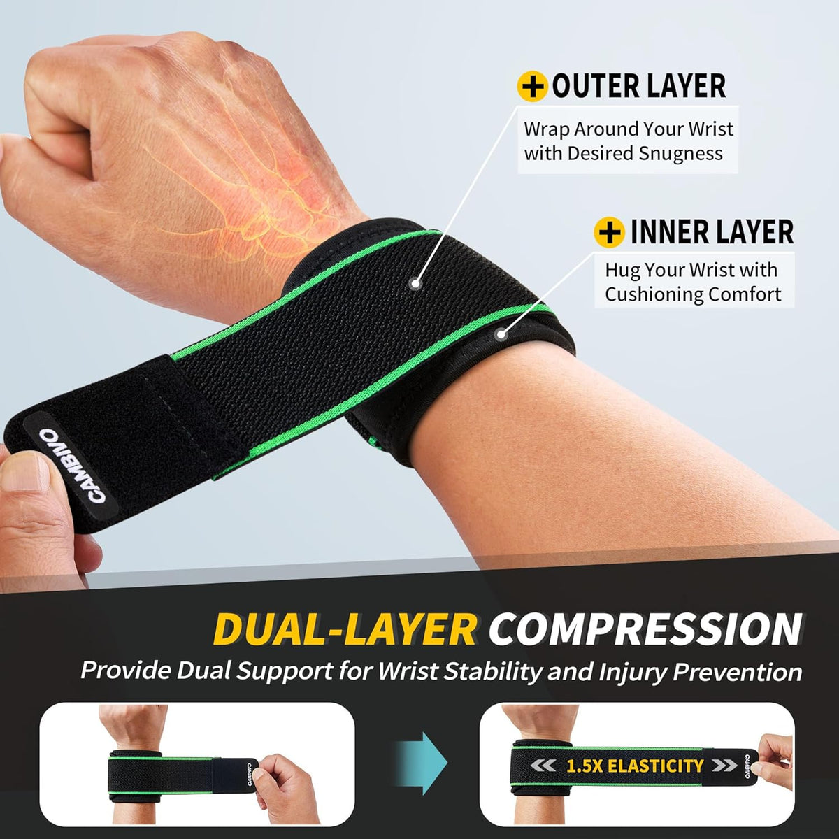 2 Pack Wrist Brace for Carpal Tunnel with wraps, Black | Wrist Support, Adjustable Wrist Wraps for Weightlifting, Tendonitis, Pain Relief, Sleeping, Night, Gym, Neoprene, Both Hands