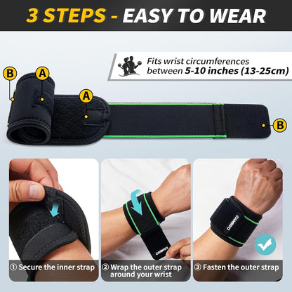 2 Pack Wrist Brace for Carpal Tunnel with wraps, Black | Wrist Support, Adjustable Wrist Wraps for Weightlifting, Tendonitis, Pain Relief, Sleeping, Night, Gym, Neoprene, Both Hands