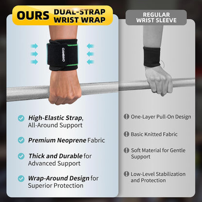 2 Pack Wrist Brace for Carpal Tunnel with wraps, Black | Wrist Support, Adjustable Wrist Wraps for Weightlifting, Tendonitis, Pain Relief, Sleeping, Night, Gym, Neoprene, Both Hands