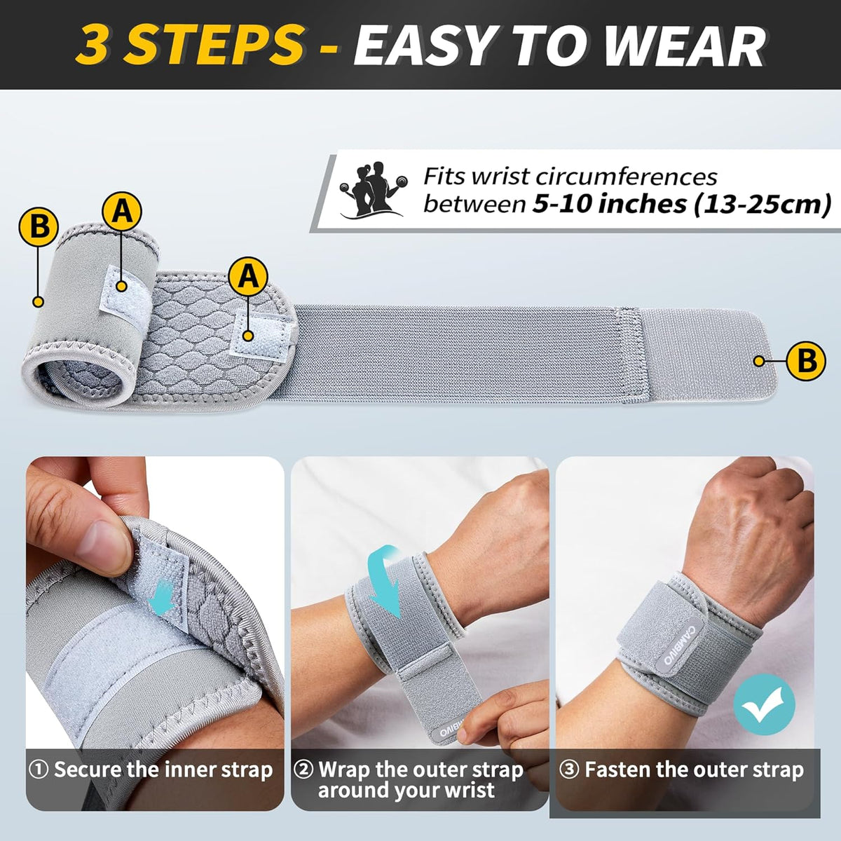 2 Pack Wrist Brace for Carpal Tunnel with wraps, Black | Wrist Support, Adjustable Wrist Wraps for Weightlifting, Tendonitis, Pain Relief, Sleeping, Night, Gym, Neoprene, Both Hands