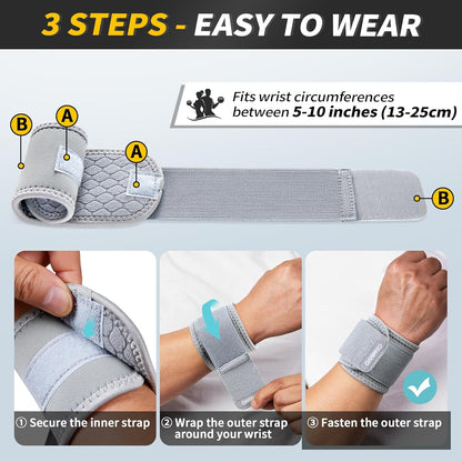 2 Pack Wrist Brace for Carpal Tunnel with wraps, Black | Wrist Support, Adjustable Wrist Wraps for Weightlifting, Tendonitis, Pain Relief, Sleeping, Night, Gym, Neoprene, Both Hands