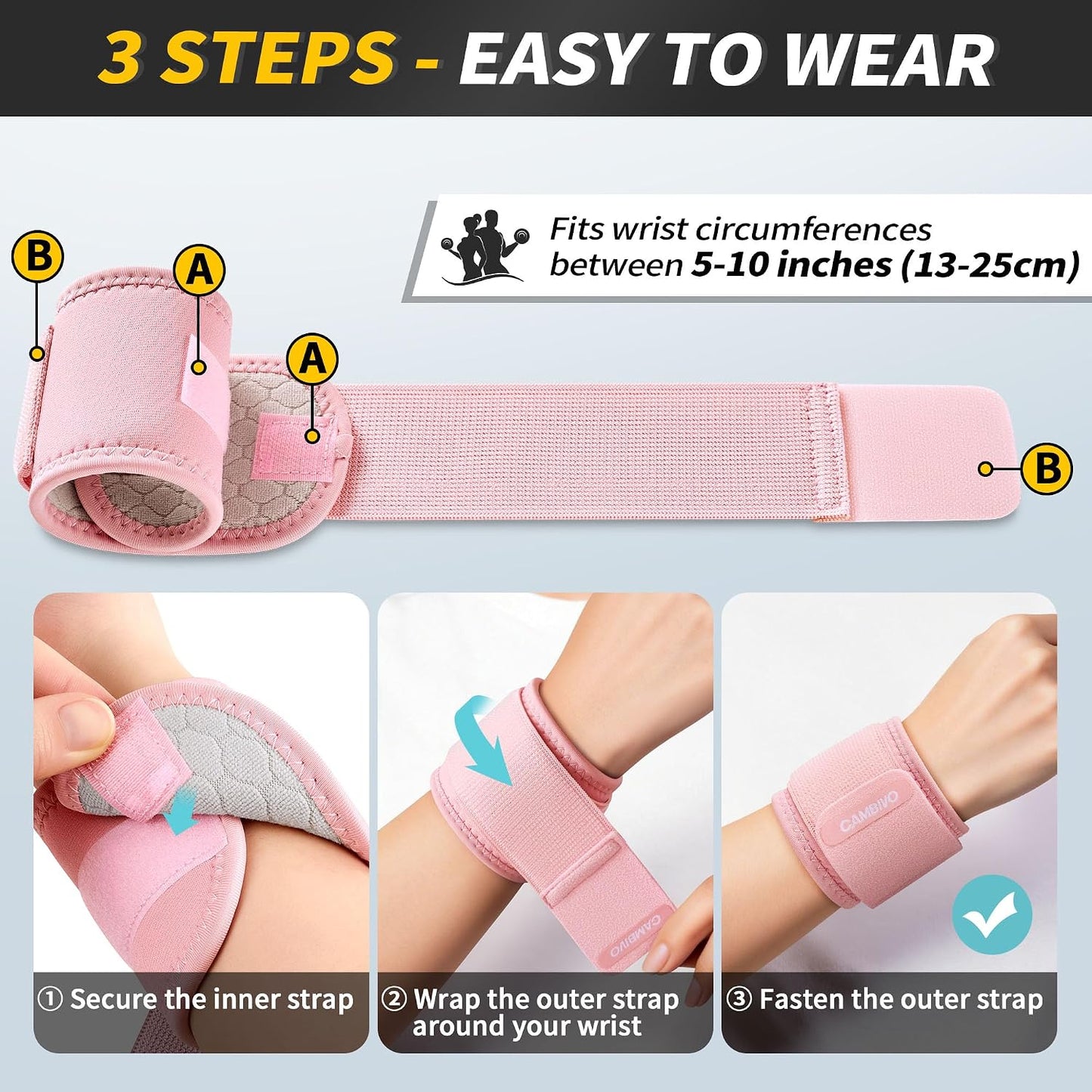 2 Pack Wrist Brace for Carpal Tunnel with wraps, Black | Wrist Support, Adjustable Wrist Wraps for Weightlifting, Tendonitis, Pain Relief, Sleeping, Night, Gym, Neoprene, Both Hands
