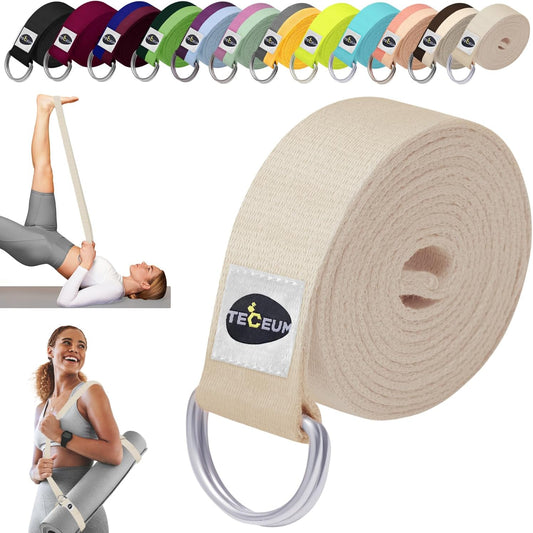 2 IN 1 Yoga & Mat Strap for Stretching – Cotton – 6/8/10 ft | Adjustable Non-Slip Belt in 30+ Colors for Yoga, Pilates, Physical Therapy, Fitness, Home Workouts and Carrying Mats