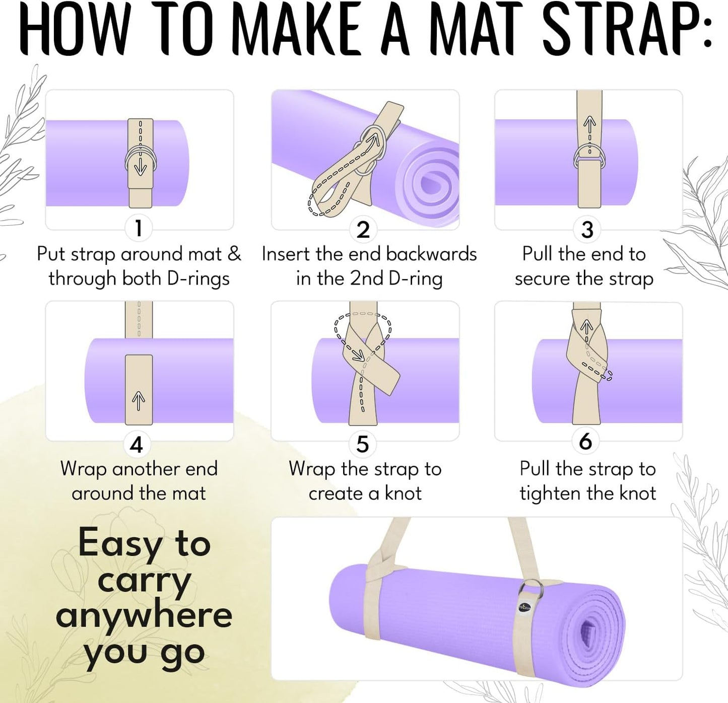 2 IN 1 Yoga & Mat Strap for Stretching – Cotton – 6/8/10 ft | Adjustable Non-Slip Belt in 30+ Colors for Yoga, Pilates, Physical Therapy, Fitness, Home Workouts and Carrying Mats
