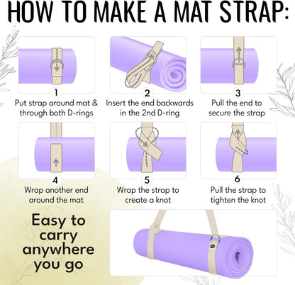 2 IN 1 Yoga & Mat Strap for Stretching – Cotton – 6/8/10 ft | Adjustable Non-Slip Belt in 30+ Colors for Yoga, Pilates, Physical Therapy, Fitness, Home Workouts and Carrying Mats