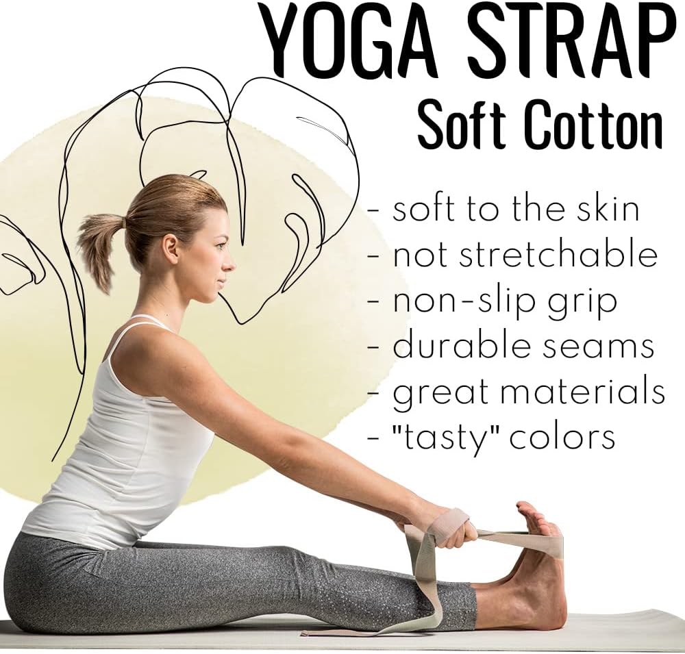 2 IN 1 Yoga & Mat Strap for Stretching – Cotton – 6/8/10 ft | Adjustable Non-Slip Belt in 30+ Colors for Yoga, Pilates, Physical Therapy, Fitness, Home Workouts and Carrying Mats
