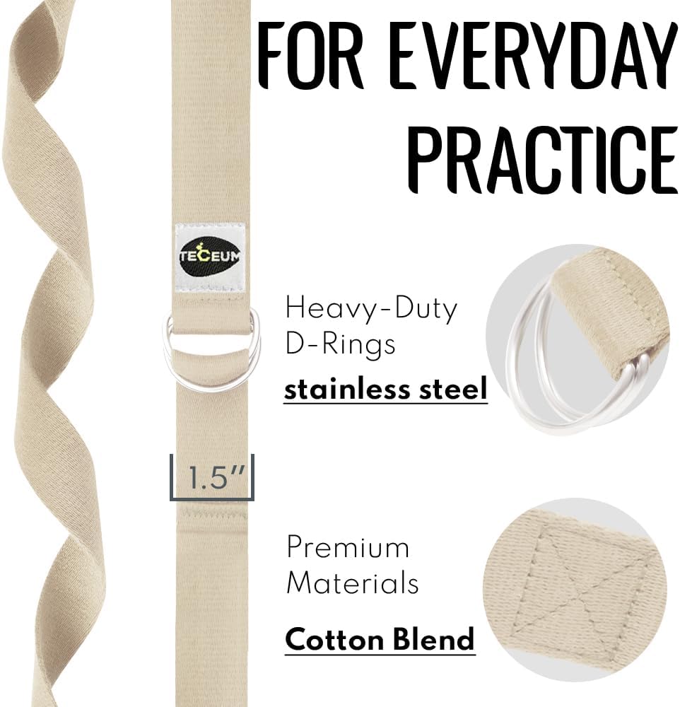 2 IN 1 Yoga & Mat Strap for Stretching – Cotton – 6/8/10 ft | Adjustable Non-Slip Belt in 30+ Colors for Yoga, Pilates, Physical Therapy, Fitness, Home Workouts and Carrying Mats