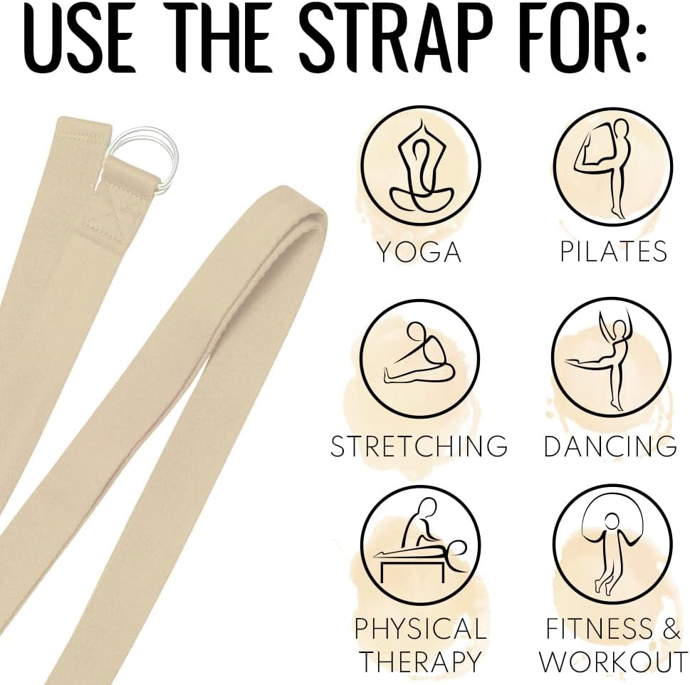 2 IN 1 Yoga & Mat Strap for Stretching – Cotton – 6/8/10 ft | Adjustable Non-Slip Belt in 30+ Colors for Yoga, Pilates, Physical Therapy, Fitness, Home Workouts and Carrying Mats