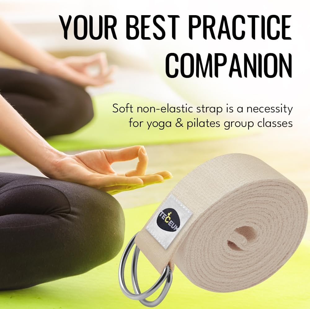 2 IN 1 Yoga & Mat Strap for Stretching – Cotton – 6/8/10 ft | Adjustable Non-Slip Belt in 30+ Colors for Yoga, Pilates, Physical Therapy, Fitness, Home Workouts and Carrying Mats