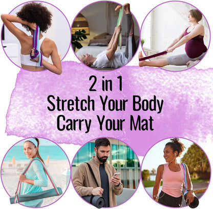 2 IN 1 Yoga & Mat Strap for Stretching – Cotton – 6/8/10 ft | Adjustable Non-Slip Belt in 30+ Colors for Yoga, Pilates, Physical Therapy, Fitness, Home Workouts and Carrying Mats