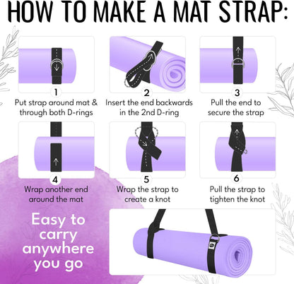 2 IN 1 Yoga & Mat Strap for Stretching – Cotton – 6/8/10 ft | Adjustable Non-Slip Belt in 30+ Colors for Yoga, Pilates, Physical Therapy, Fitness, Home Workouts and Carrying Mats