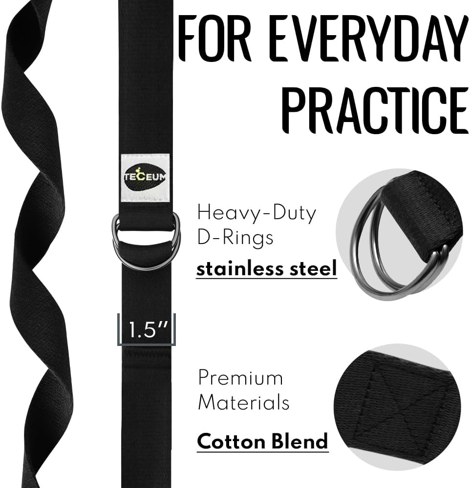 2 IN 1 Yoga & Mat Strap for Stretching – Cotton – 6/8/10 ft | Adjustable Non-Slip Belt in 30+ Colors for Yoga, Pilates, Physical Therapy, Fitness, Home Workouts and Carrying Mats