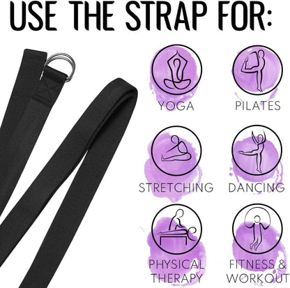 2 IN 1 Yoga & Mat Strap for Stretching – Cotton – 6/8/10 ft | Adjustable Non-Slip Belt in 30+ Colors for Yoga, Pilates, Physical Therapy, Fitness, Home Workouts and Carrying Mats