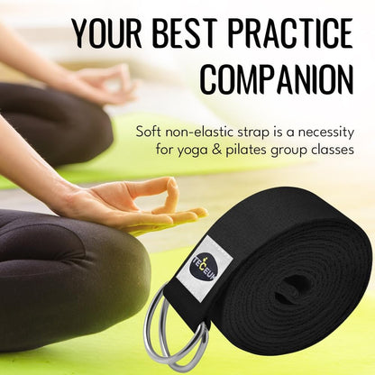 2 IN 1 Yoga & Mat Strap for Stretching – Cotton – 6/8/10 ft | Adjustable Non-Slip Belt in 30+ Colors for Yoga, Pilates, Physical Therapy, Fitness, Home Workouts and Carrying Mats