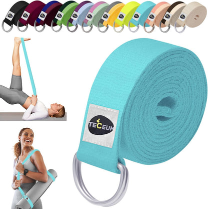 2 IN 1 Yoga & Mat Strap for Stretching – Cotton – 6/8/10 ft | Adjustable Non-Slip Belt in 30+ Colors for Yoga, Pilates, Physical Therapy, Fitness, Home Workouts and Carrying Mats