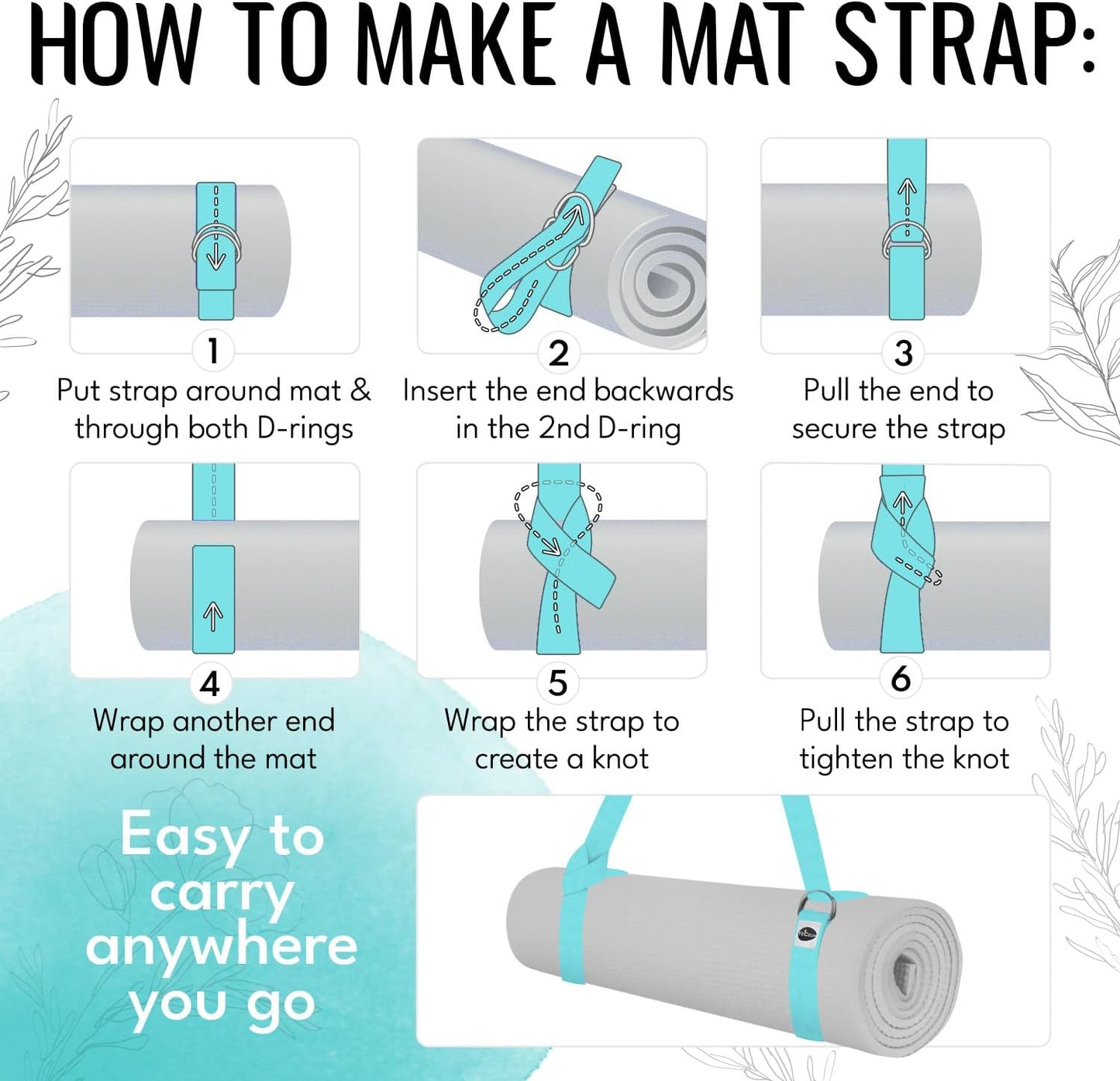 2 IN 1 Yoga & Mat Strap for Stretching – Cotton – 6/8/10 ft | Adjustable Non-Slip Belt in 30+ Colors for Yoga, Pilates, Physical Therapy, Fitness, Home Workouts and Carrying Mats