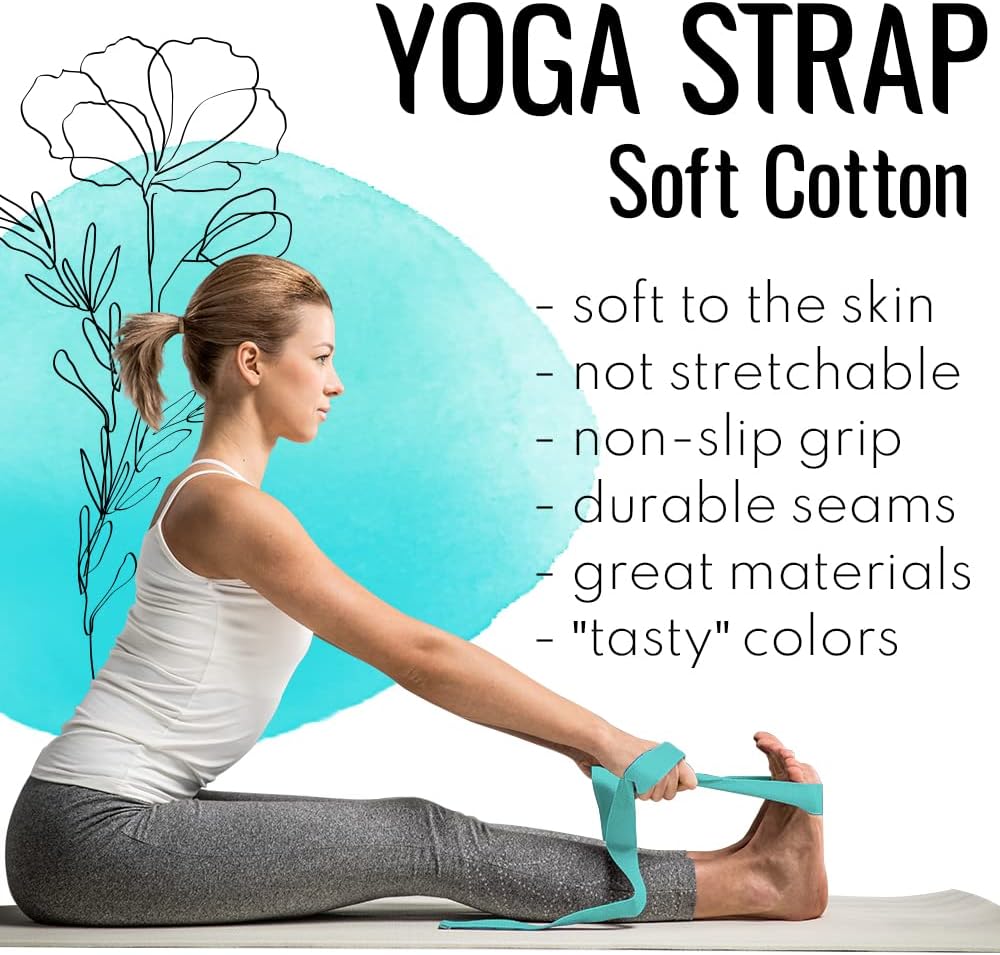 2 IN 1 Yoga & Mat Strap for Stretching – Cotton – 6/8/10 ft | Adjustable Non-Slip Belt in 30+ Colors for Yoga, Pilates, Physical Therapy, Fitness, Home Workouts and Carrying Mats