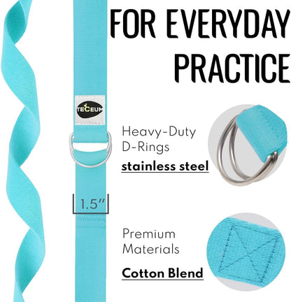 2 IN 1 Yoga & Mat Strap for Stretching – Cotton – 6/8/10 ft | Adjustable Non-Slip Belt in 30+ Colors for Yoga, Pilates, Physical Therapy, Fitness, Home Workouts and Carrying Mats