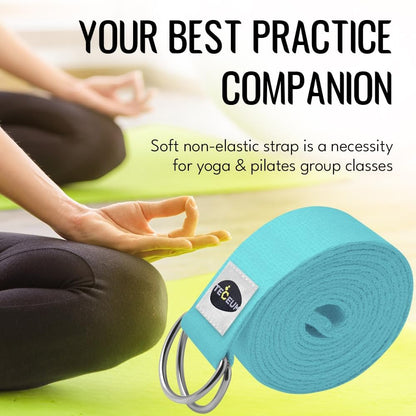 2 IN 1 Yoga & Mat Strap for Stretching – Cotton – 6/8/10 ft | Adjustable Non-Slip Belt in 30+ Colors for Yoga, Pilates, Physical Therapy, Fitness, Home Workouts and Carrying Mats