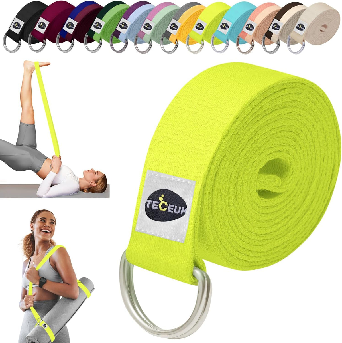 2 IN 1 Yoga & Mat Strap for Stretching – Cotton – 6/8/10 ft | Adjustable Non-Slip Belt in 30+ Colors for Yoga, Pilates, Physical Therapy, Fitness, Home Workouts and Carrying Mats