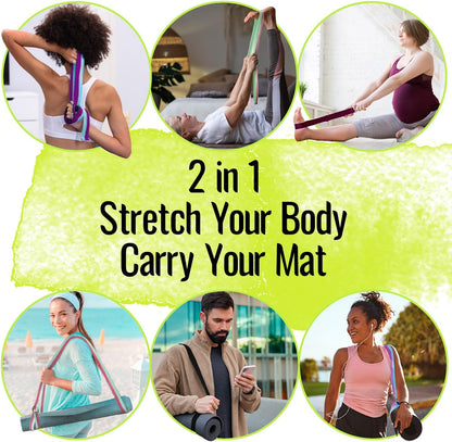 2 IN 1 Yoga & Mat Strap for Stretching – Cotton – 6/8/10 ft | Adjustable Non-Slip Belt in 30+ Colors for Yoga, Pilates, Physical Therapy, Fitness, Home Workouts and Carrying Mats