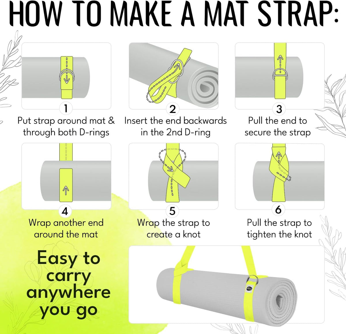 2 IN 1 Yoga & Mat Strap for Stretching – Cotton – 6/8/10 ft | Adjustable Non-Slip Belt in 30+ Colors for Yoga, Pilates, Physical Therapy, Fitness, Home Workouts and Carrying Mats