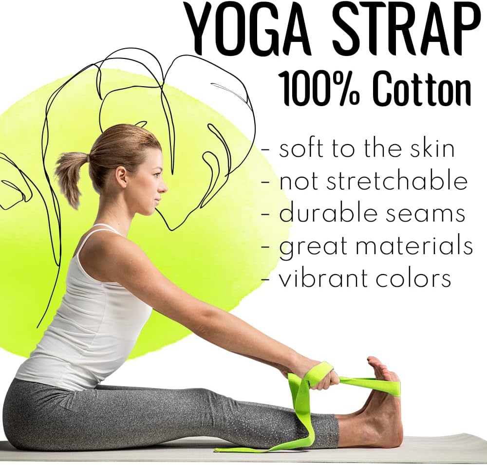 2 IN 1 Yoga & Mat Strap for Stretching – Cotton – 6/8/10 ft | Adjustable Non-Slip Belt in 30+ Colors for Yoga, Pilates, Physical Therapy, Fitness, Home Workouts and Carrying Mats