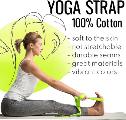 2 IN 1 Yoga & Mat Strap for Stretching – Cotton – 6/8/10 ft | Adjustable Non-Slip Belt in 30+ Colors for Yoga, Pilates, Physical Therapy, Fitness, Home Workouts and Carrying Mats