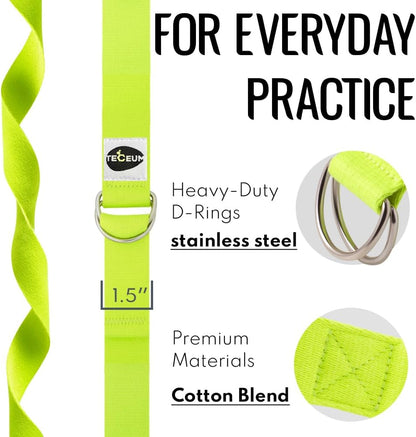 2 IN 1 Yoga & Mat Strap for Stretching – Cotton – 6/8/10 ft | Adjustable Non-Slip Belt in 30+ Colors for Yoga, Pilates, Physical Therapy, Fitness, Home Workouts and Carrying Mats