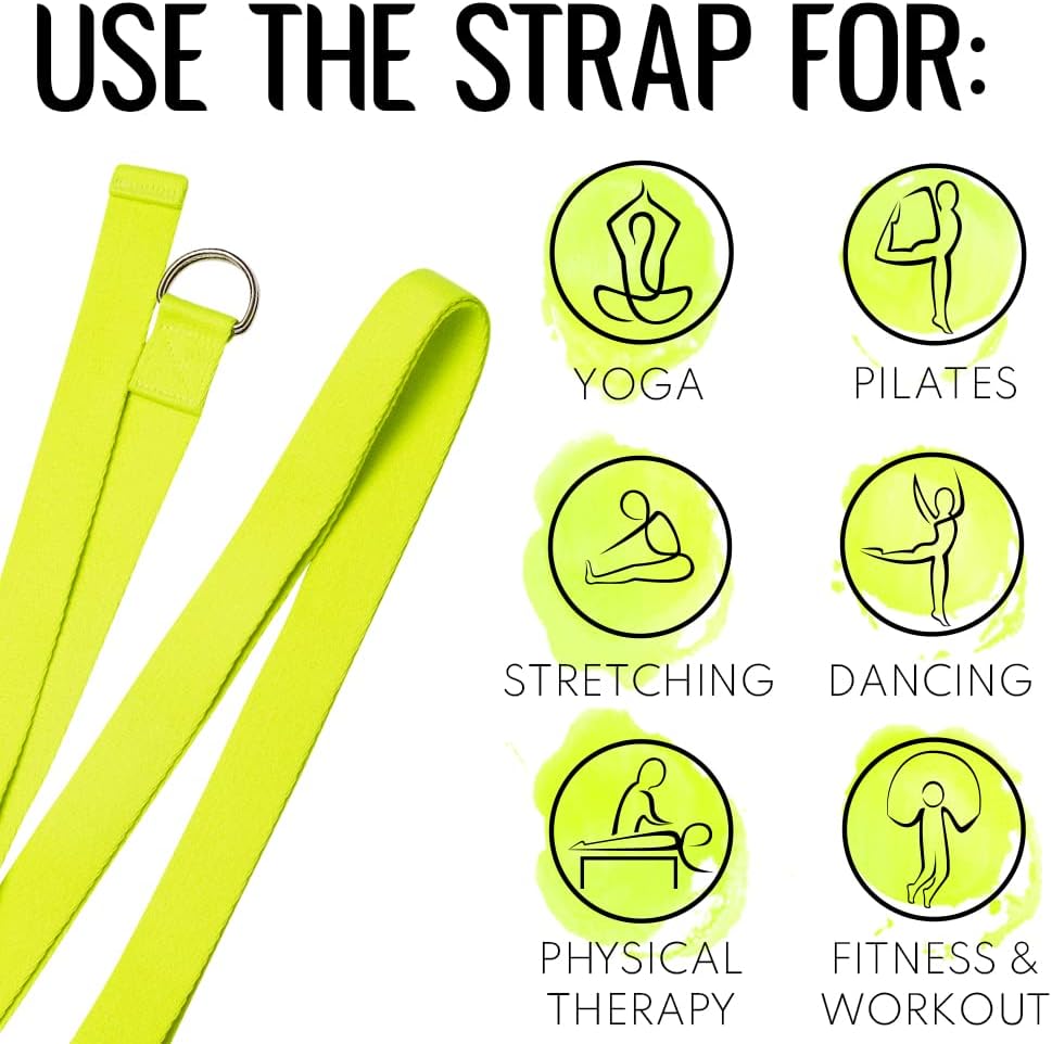 2 IN 1 Yoga & Mat Strap for Stretching – Cotton – 6/8/10 ft | Adjustable Non-Slip Belt in 30+ Colors for Yoga, Pilates, Physical Therapy, Fitness, Home Workouts and Carrying Mats