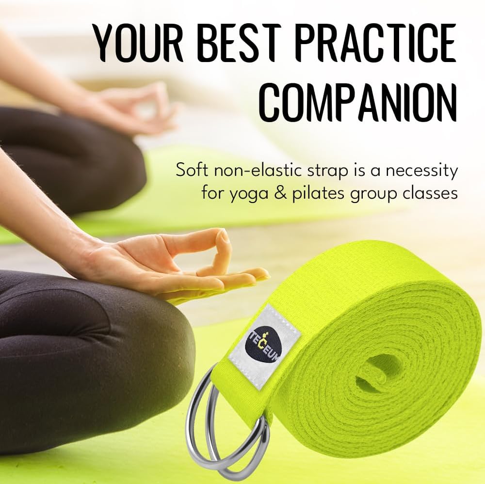 2 IN 1 Yoga & Mat Strap for Stretching – Cotton – 6/8/10 ft | Adjustable Non-Slip Belt in 30+ Colors for Yoga, Pilates, Physical Therapy, Fitness, Home Workouts and Carrying Mats