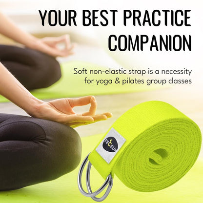 2 IN 1 Yoga & Mat Strap for Stretching – Cotton – 6/8/10 ft | Adjustable Non-Slip Belt in 30+ Colors for Yoga, Pilates, Physical Therapy, Fitness, Home Workouts and Carrying Mats