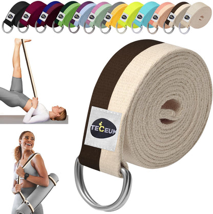 2 IN 1 Yoga & Mat Strap for Stretching – Cotton – 6/8/10 ft | Adjustable Non-Slip Belt in 30+ Colors for Yoga, Pilates, Physical Therapy, Fitness, Home Workouts and Carrying Mats