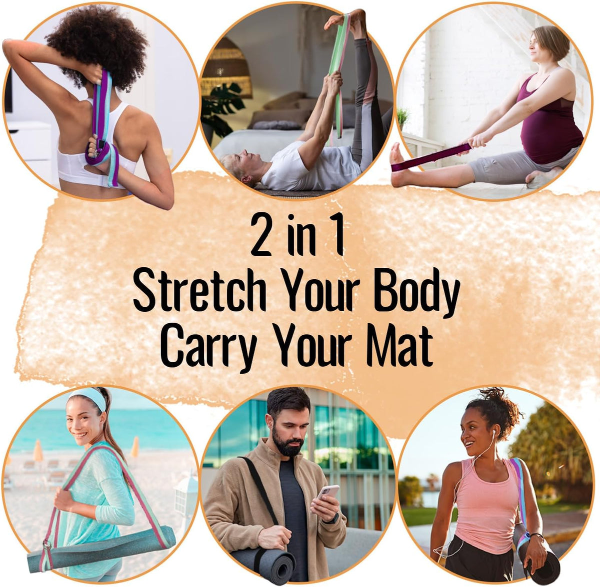 2 IN 1 Yoga & Mat Strap for Stretching – Cotton – 6/8/10 ft | Adjustable Non-Slip Belt in 30+ Colors for Yoga, Pilates, Physical Therapy, Fitness, Home Workouts and Carrying Mats