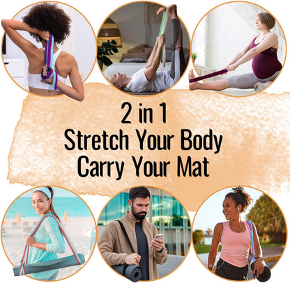 2 IN 1 Yoga & Mat Strap for Stretching – Cotton – 6/8/10 ft | Adjustable Non-Slip Belt in 30+ Colors for Yoga, Pilates, Physical Therapy, Fitness, Home Workouts and Carrying Mats