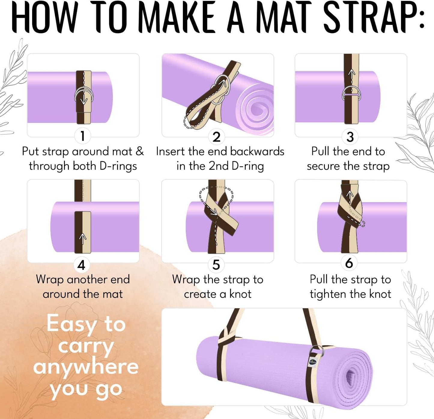 2 IN 1 Yoga & Mat Strap for Stretching – Cotton – 6/8/10 ft | Adjustable Non-Slip Belt in 30+ Colors for Yoga, Pilates, Physical Therapy, Fitness, Home Workouts and Carrying Mats