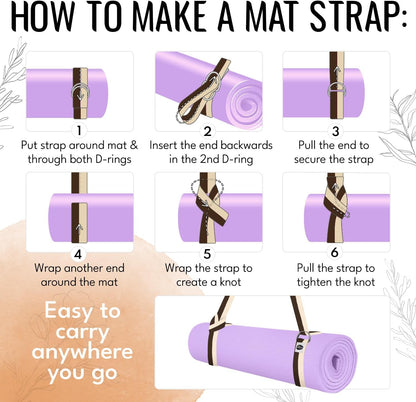 2 IN 1 Yoga & Mat Strap for Stretching – Cotton – 6/8/10 ft | Adjustable Non-Slip Belt in 30+ Colors for Yoga, Pilates, Physical Therapy, Fitness, Home Workouts and Carrying Mats