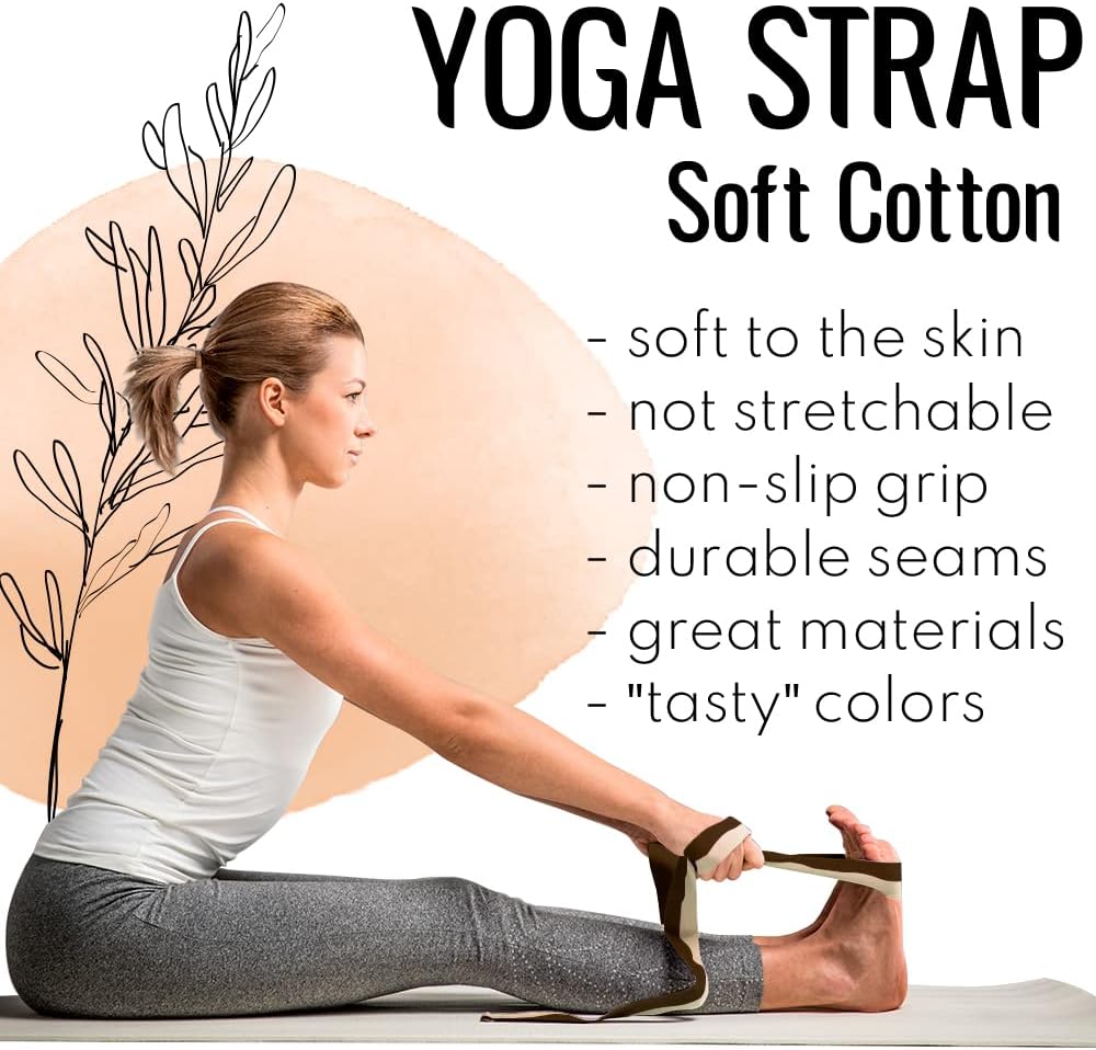 2 IN 1 Yoga & Mat Strap for Stretching – Cotton – 6/8/10 ft | Adjustable Non-Slip Belt in 30+ Colors for Yoga, Pilates, Physical Therapy, Fitness, Home Workouts and Carrying Mats