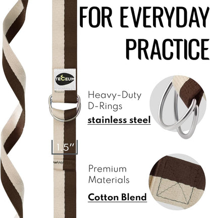 2 IN 1 Yoga & Mat Strap for Stretching – Cotton – 6/8/10 ft | Adjustable Non-Slip Belt in 30+ Colors for Yoga, Pilates, Physical Therapy, Fitness, Home Workouts and Carrying Mats