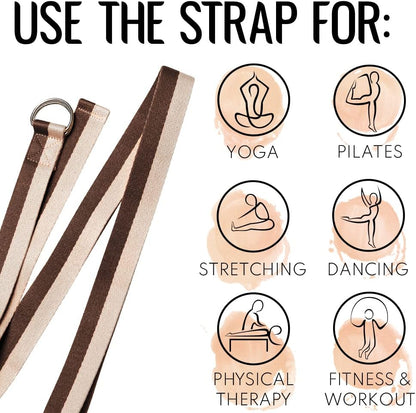 2 IN 1 Yoga & Mat Strap for Stretching – Cotton – 6/8/10 ft | Adjustable Non-Slip Belt in 30+ Colors for Yoga, Pilates, Physical Therapy, Fitness, Home Workouts and Carrying Mats