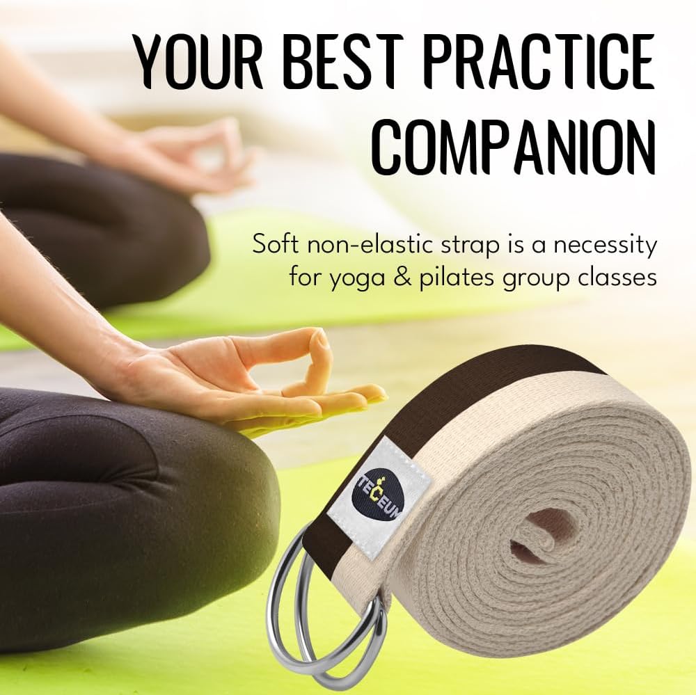 2 IN 1 Yoga & Mat Strap for Stretching – Cotton – 6/8/10 ft | Adjustable Non-Slip Belt in 30+ Colors for Yoga, Pilates, Physical Therapy, Fitness, Home Workouts and Carrying Mats