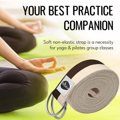 2 IN 1 Yoga & Mat Strap for Stretching – Cotton – 6/8/10 ft | Adjustable Non-Slip Belt in 30+ Colors for Yoga, Pilates, Physical Therapy, Fitness, Home Workouts and Carrying Mats