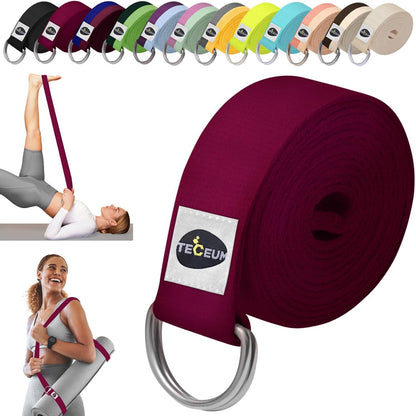 2 IN 1 Yoga & Mat Strap for Stretching – Cotton – 6/8/10 ft | Adjustable Non-Slip Belt in 30+ Colors for Yoga, Pilates, Physical Therapy, Fitness, Home Workouts and Carrying Mats